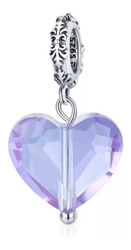 Charm Modelo Corazón Cristal Morado Plata 925 + Regalos