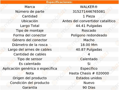 Sensor Ox O2 Antes Cc Saab 44629 2.0l 4 Cil 99 Walker
