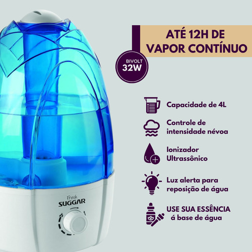 Umidificador A Vapor Difusor Ultrassônico Suggar Fresh Um4 Branco