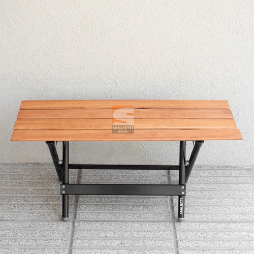 Imagen 5 de 10 de Banco Largo Plegable Aluminio Madera Base Negra Premium