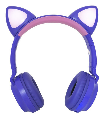 Fone Ouvido Headphone Orelha Gato Led Bluetooth Infantil P2 Cor Roxo