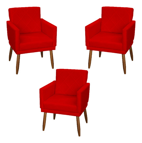 Kit 3 Poltronas Decorativas Para Recepção Consultório Cores Cor Vermelho Desenho Do Tecido Suede Liso