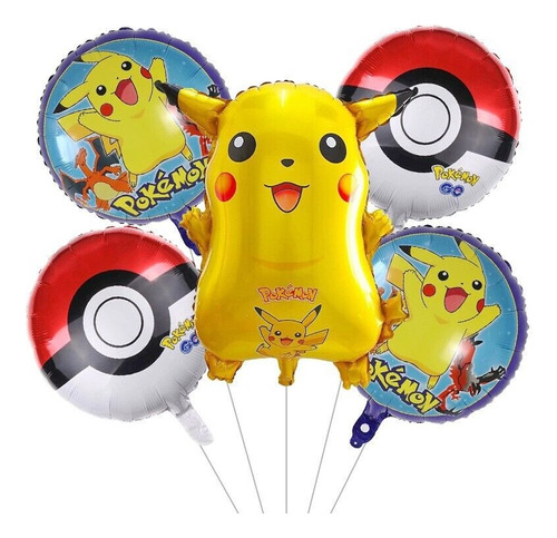 Set De Globos Metalizados De Pokemon Pikachu 