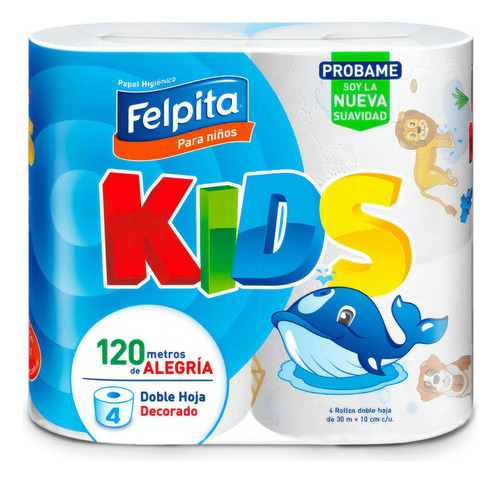 Papel higiénico Felpita Kids doble hoja 30 m de 4 u