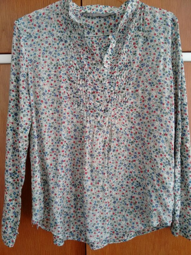 Blusa Seda Estampada Zara Pechera Nido De Abeja Manga Larga 