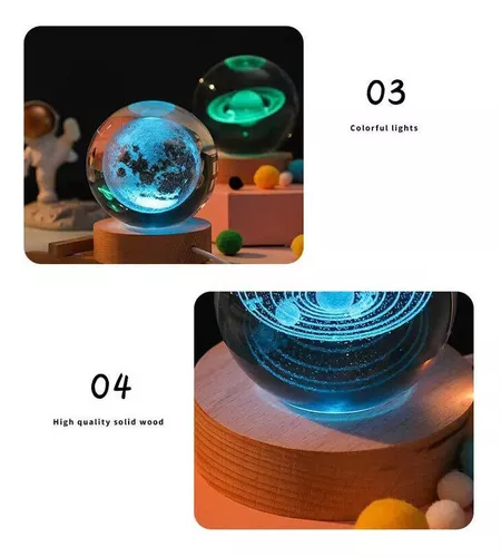 1PC LED Bola de Cristal Planetas do Sistema Solar 3D Bola de Cristal Clara  Gravada Bola de Vidro Fotografia & Bola Decorativa para Casa Presente,4,8cm