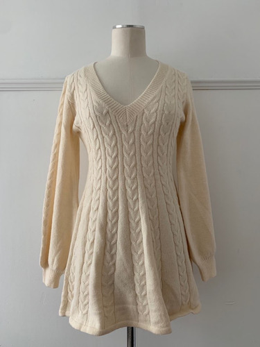 Elegante Minisuéter De Punto Con Cuello En V Y Manga Larga E