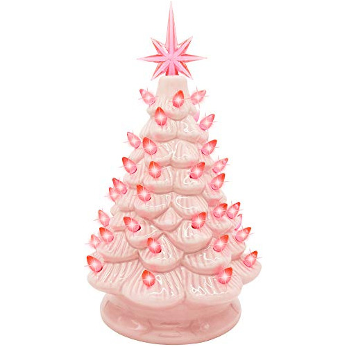 Árbol De Navidad Cerámico Rosa De 12 , Estrella Extra...