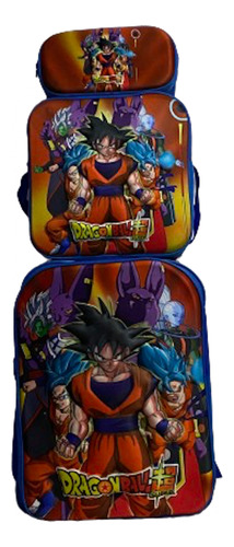 Kit Mochila Primaria Jumbo+lonchera+lapicera 3d Envío 3pzas Dragon Ball 3d Con Luz Lisa