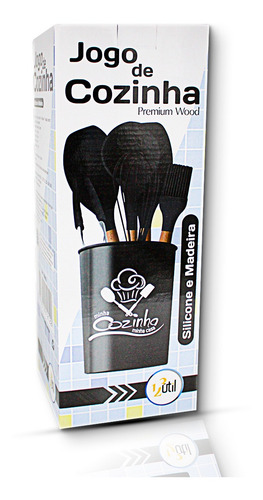 Imagem 5 de 6 de Kit De Utensílios De Silicone 7p Preto Utensilios De Cozinha