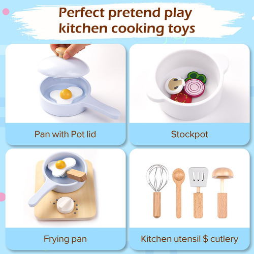 Set De Cocina De Madera Para Niños Con Utensilios Falsos