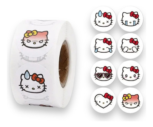 Rollo Stickers 500 Unidades Hello Kitty Caras Y Expresiones
