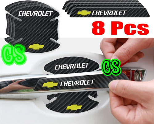 8pcs Protector Manilla Anti Arañazos Chevrolet Fibra Carbono