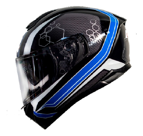 Casco Para Moto Jhm Hexagon Azul Brillo