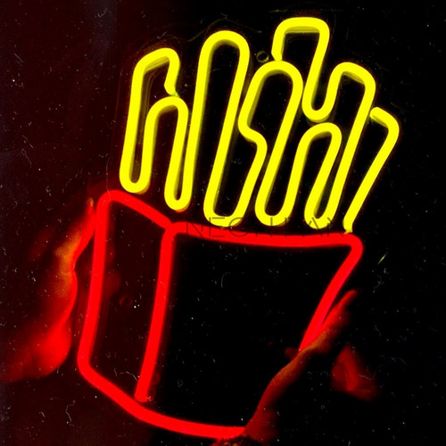 Cartel Neon Led  Papas Fritas - Varios Rubros Comercio