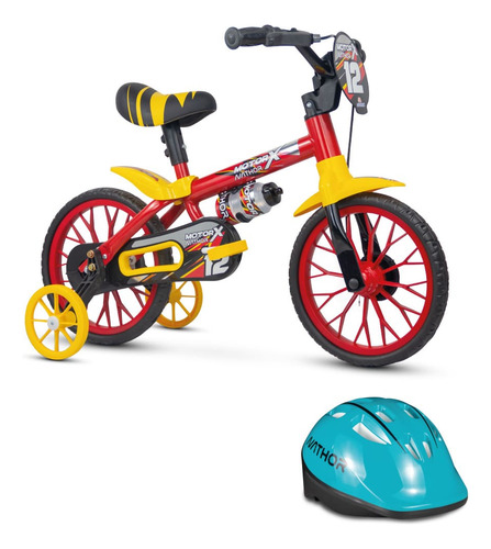 Bike Infantil Aro 12 Menino Nathor Motor X Com Capacete
