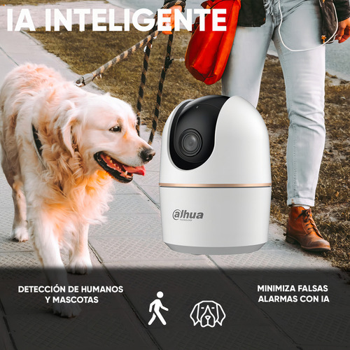 Dahua Cámara Ip Domo Motorizado Wifi Resolución 3mp Detección De Humanos Y Mascotas Por Ia Ir De 10m Wifi 6 Audio Bidireccional Alarma Ranura De Microsd Seguimiento De Objetos Vista 360 Color Blanco