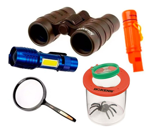 Kit Explorador Binocular Lupa Insectos Brujula Silbato Linte