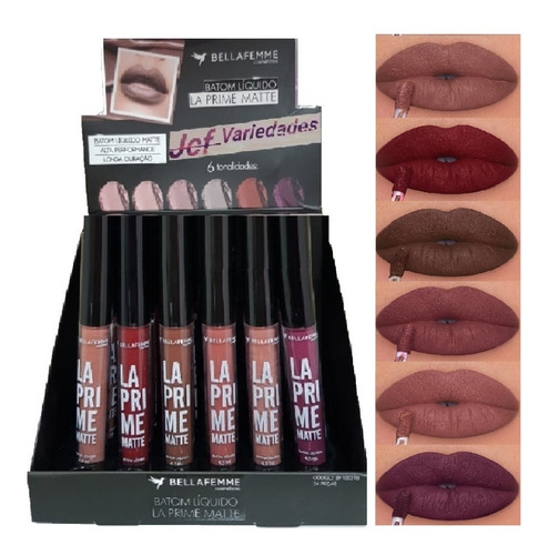 24 Batons Matte Bella Femme 6 Cores Atacado Revenda