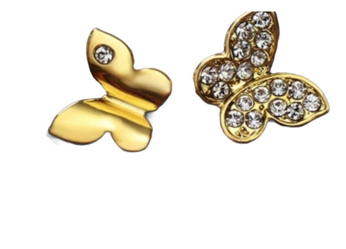 Aretes Oro 18k Lam Mariposa Zirconia + Estuche