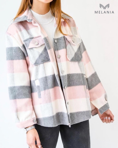Imagen 2 de 5 de Sobrecamisa Abrigo Tartan Mujer Moda Tendencia Chaqueta Ropa