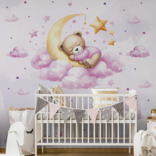 Papel De Parede Infantil Ursinho Quarto De Bebe Menina 6m