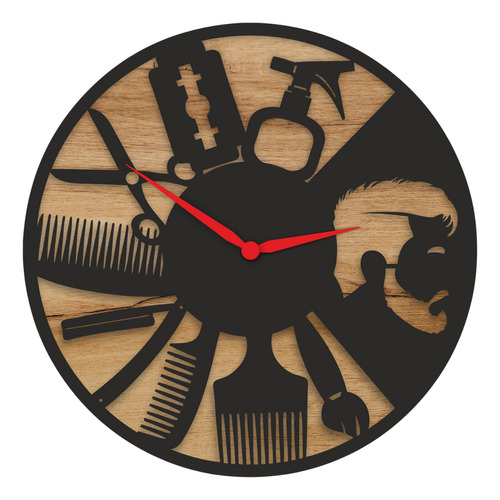 Reloj De Pared - Barberia - Negro/café