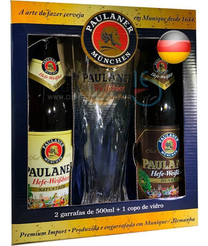 Kit 2 Cervejas Paulaner Alemã 500ml + Copo Alto Weis
