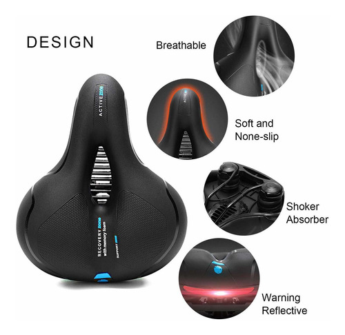with Reflective Strap WOG2008 Bike seat Wide Bicycle Saddle Replacement Comfortable Bike Cushion with Dual Shock Absorbing Rubber Ball Universal Wide Bicycle Saddle