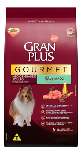 Alimento Gran Plus Gourmet para cão filhote de raça média e grande sabor peru e arroz em sacola de 10.1kg