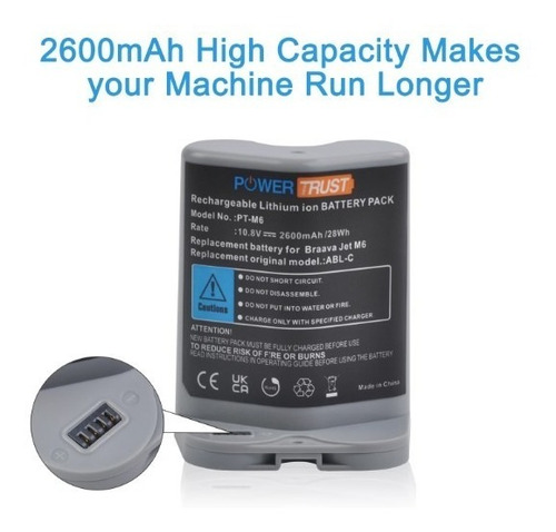 Imagen 2 de 4 de Batería Para Braava Jet M6 Irobot Capacidad Santiago