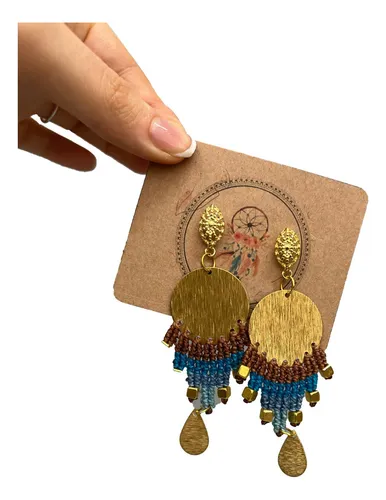Aros De Macramé Con Base Bañada En Oro Colgantes