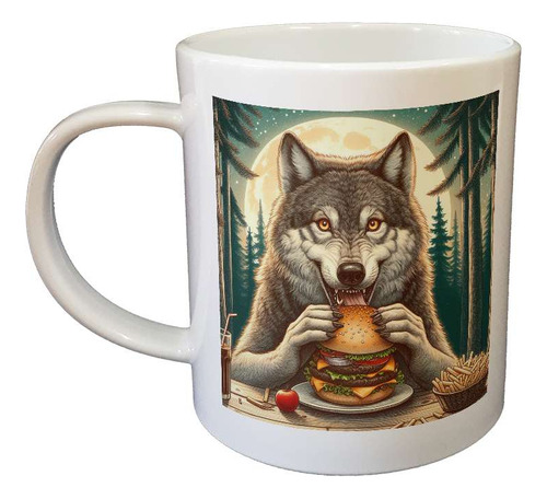 Taza Plastico Lobo Comiendo Hamburguesa Comida Rapida