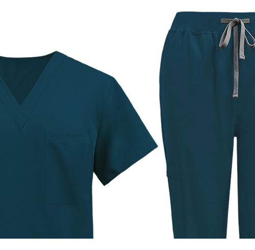 Conjunto Médico Elegante Con Cuello En V Y Pantalones Para