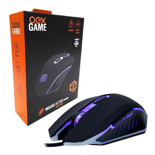Mouse Gamer Action Oex Ms300 6 Botoes  Led 7 Cores 3.200dpi
