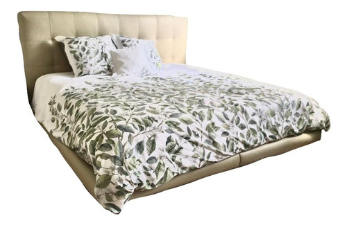 Cama Ks Forrada En Piel Genuina Color Ivory Base Y Cabecera