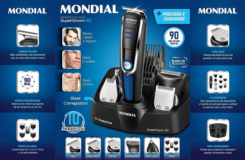 Imagem 10 de 10 de Barbeador Elétrico Mondial Supergroom Bg-03 10 Em 1 Bivolt