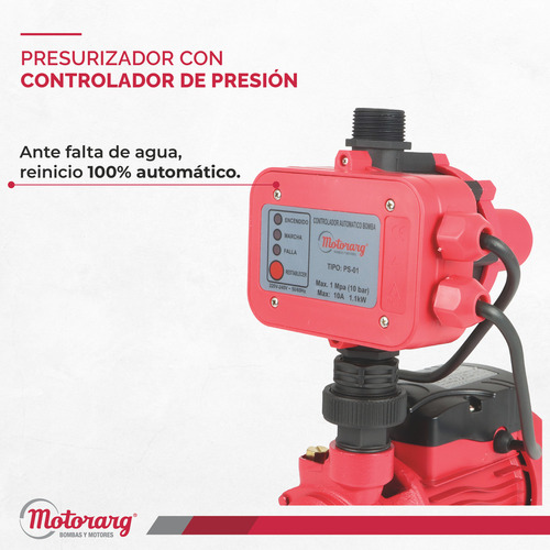 Bomba Agua Presurizadora Motorarg Pf Pres 0.5 Hp