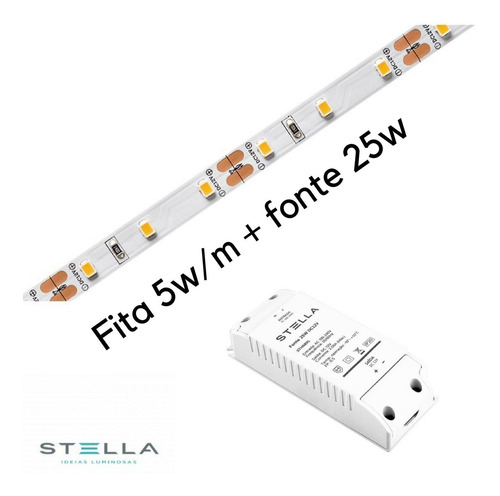 3x Fita Led Eco 5w/m Stella 5m Sth7804/27 + 3x Fonte 25w 12v