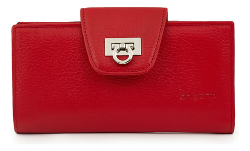 Billetera Mujer Cuero Monedero Tarjetero Briganti Hebilla Color Rojo