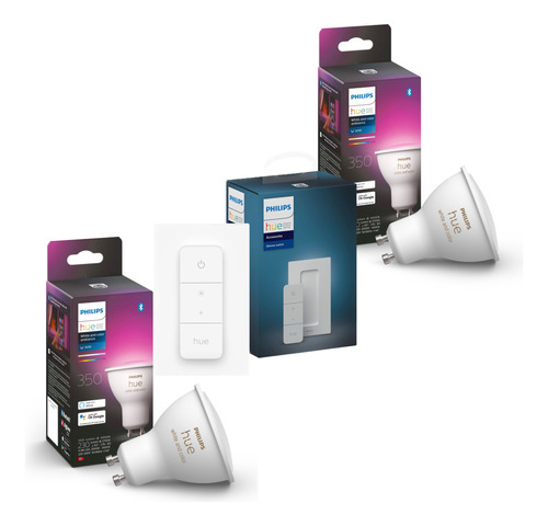 Pack Philips Hue 2 Ampolletas Gu10 Color Bt + Dimmer Switch
