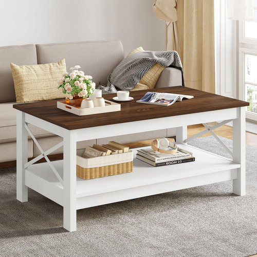 Mesa Auxiliar Moderna De 2 Niveles Con Almacenamiento Madera