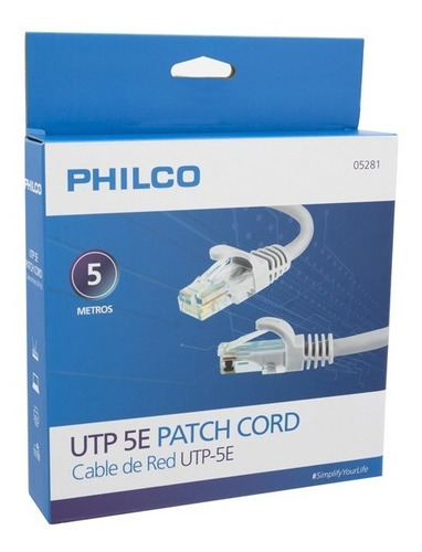 Imagen 3 de 3 de Cable De Red Utp 5e 5metros Philco Patch Cord - Revogames