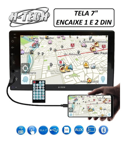 Central Multimídia 1 Ou 2 Din 7 Pol. Bt Usb Touch Fm Espelha