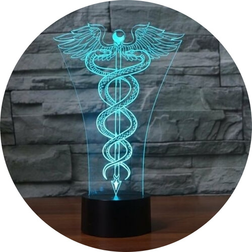 Lampara Led Acrilico Caduceus Salud Medicina Simbolo