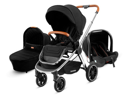 Coche de paseo Carestino 3 en 1 Beverly V2 V2 CO021-GO negro con chasis color plateado