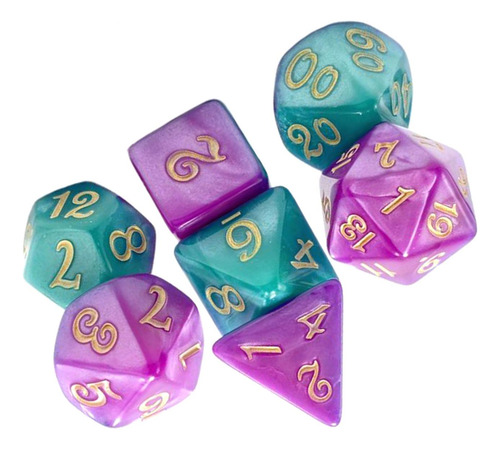 7x Dados Poliédricos D4 D6 D8 D10 D12 D20 Verde Violeta