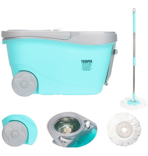 Kit Balde Spin Mop Com Rodinhas Cesto Inox Centrifugador