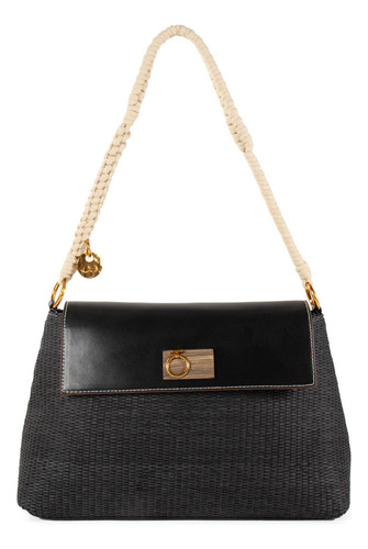 Bolsa Satchel Cloe Para Mujer Look Tejido Broche Magnético Color Negro