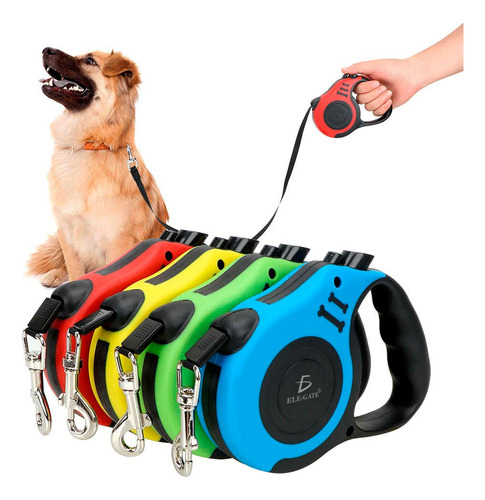 Correa Paseo Retráctil 5 Metros Agarre Seguro Mascota Perros Color Rojo Ele-Gate MAS.04.5